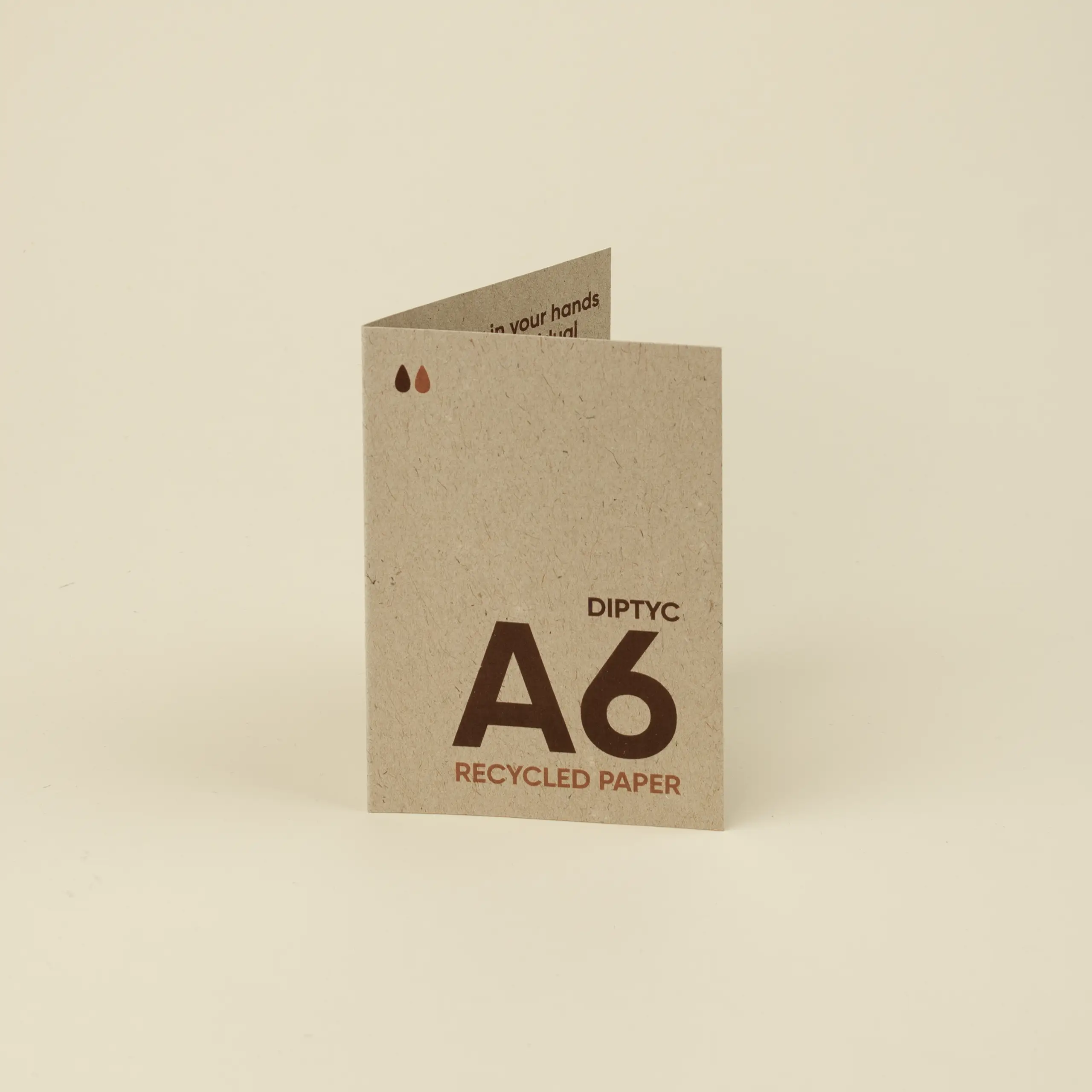 PAPEL ECO: Díptico A6. Cerrado: 10,5 x 14,8 cm.